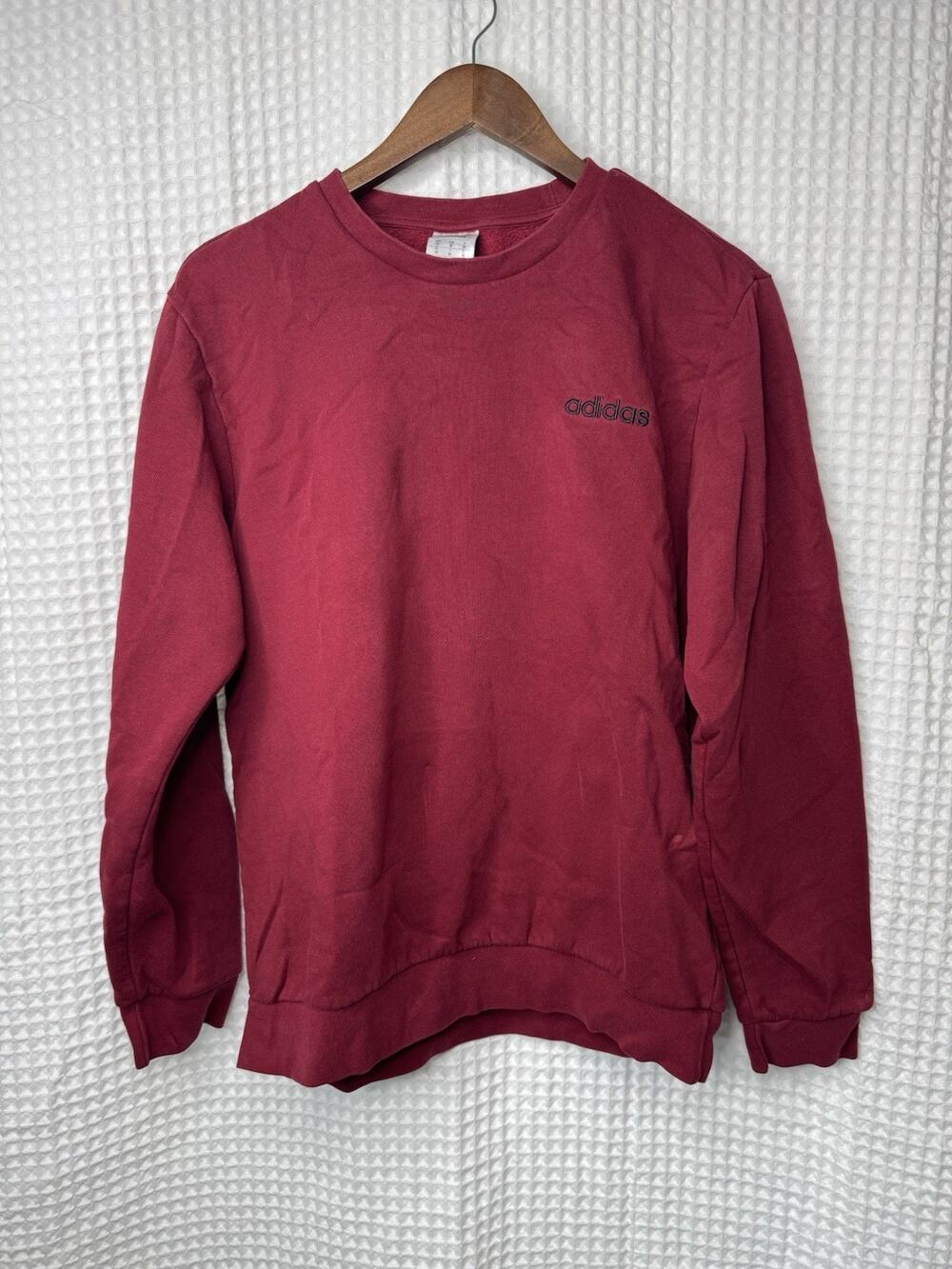 adidas Mens Medium Burgundy Red Crewneck Sweatshirt Embroidered Logo Pullover